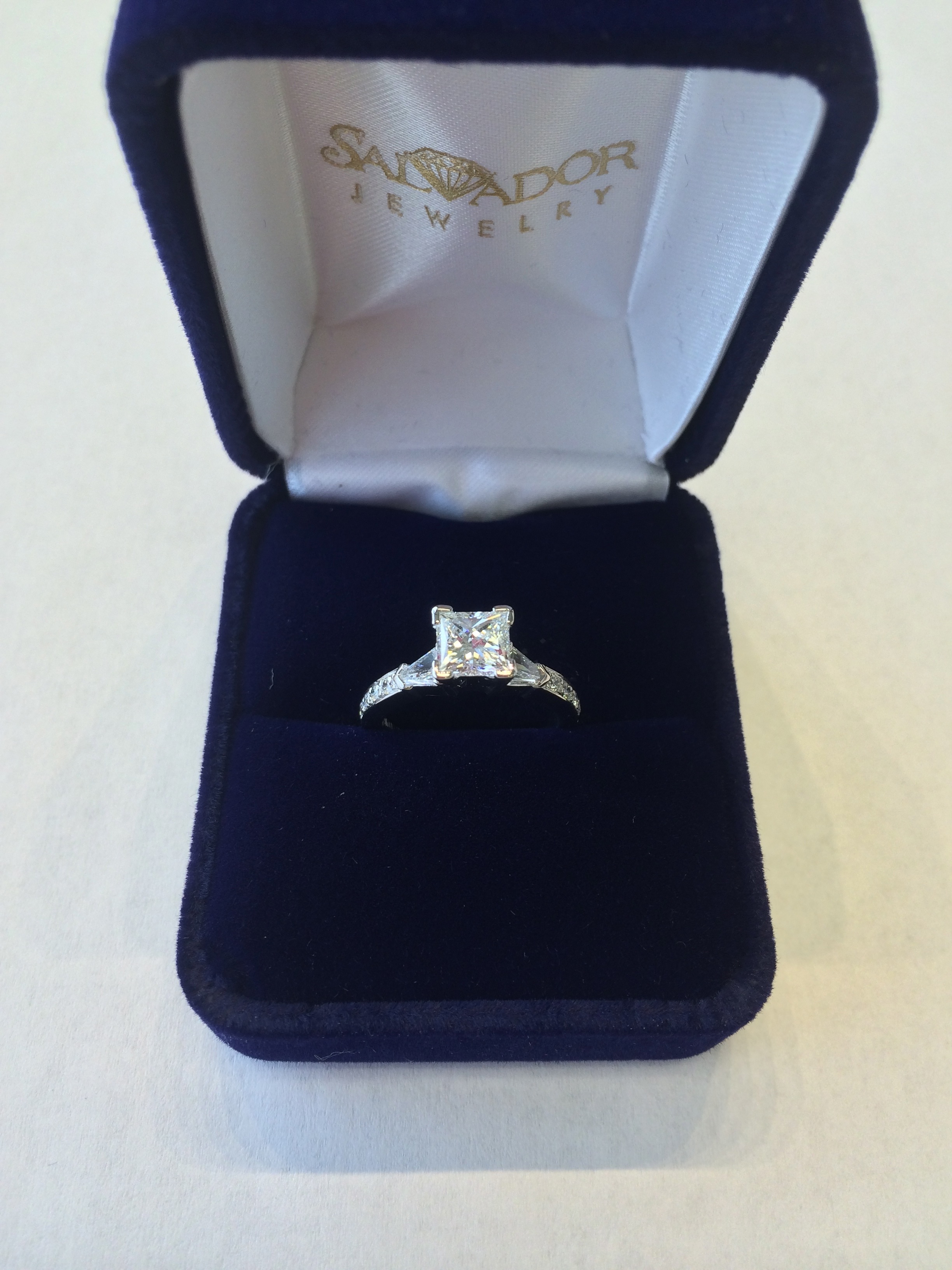 Princess Cut Diamond Engagement Ring with Kite Side Diamonds