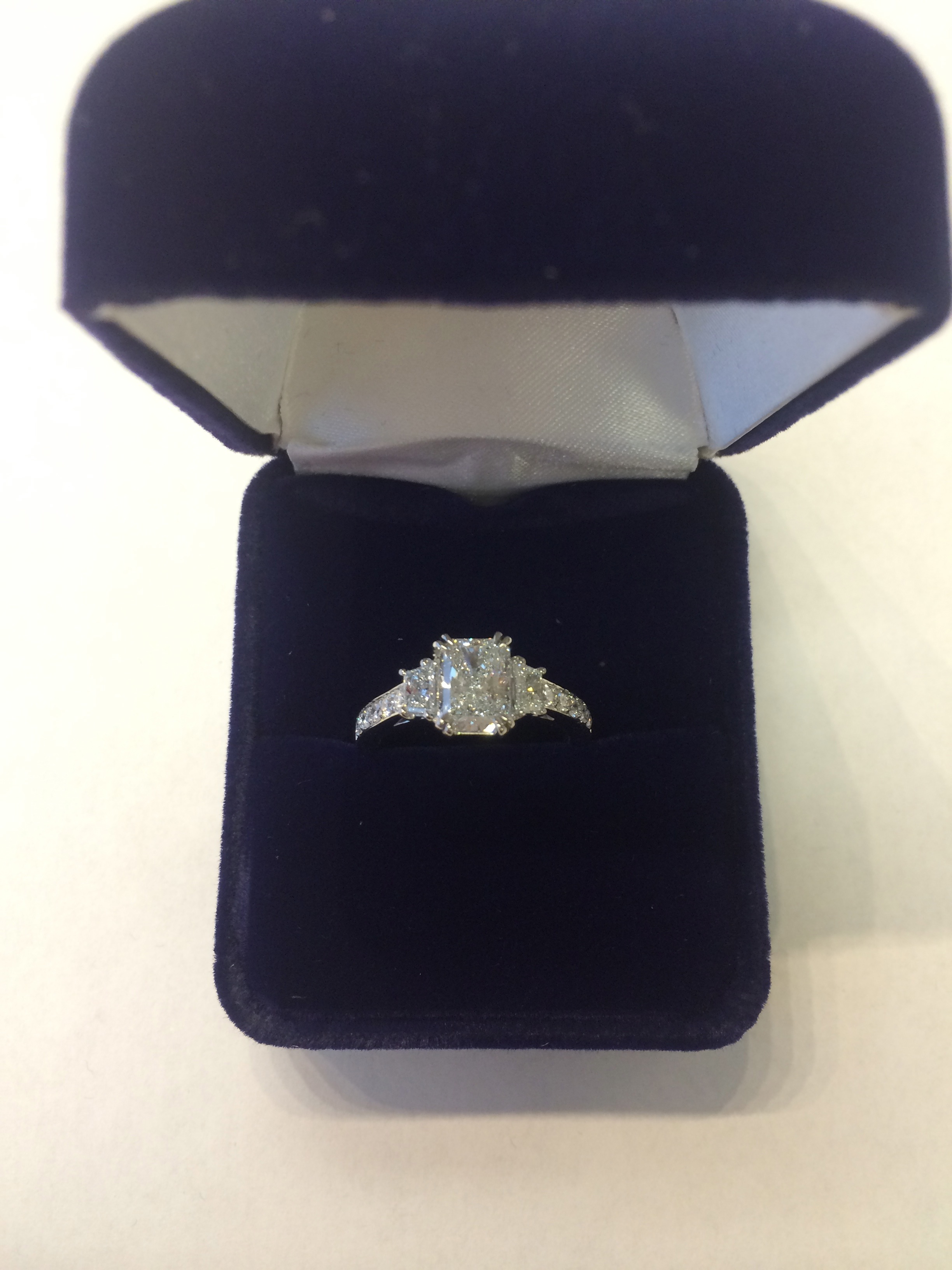 Radiant Cut Diamond Engagement Ring with Trapezoid Side Diamonds