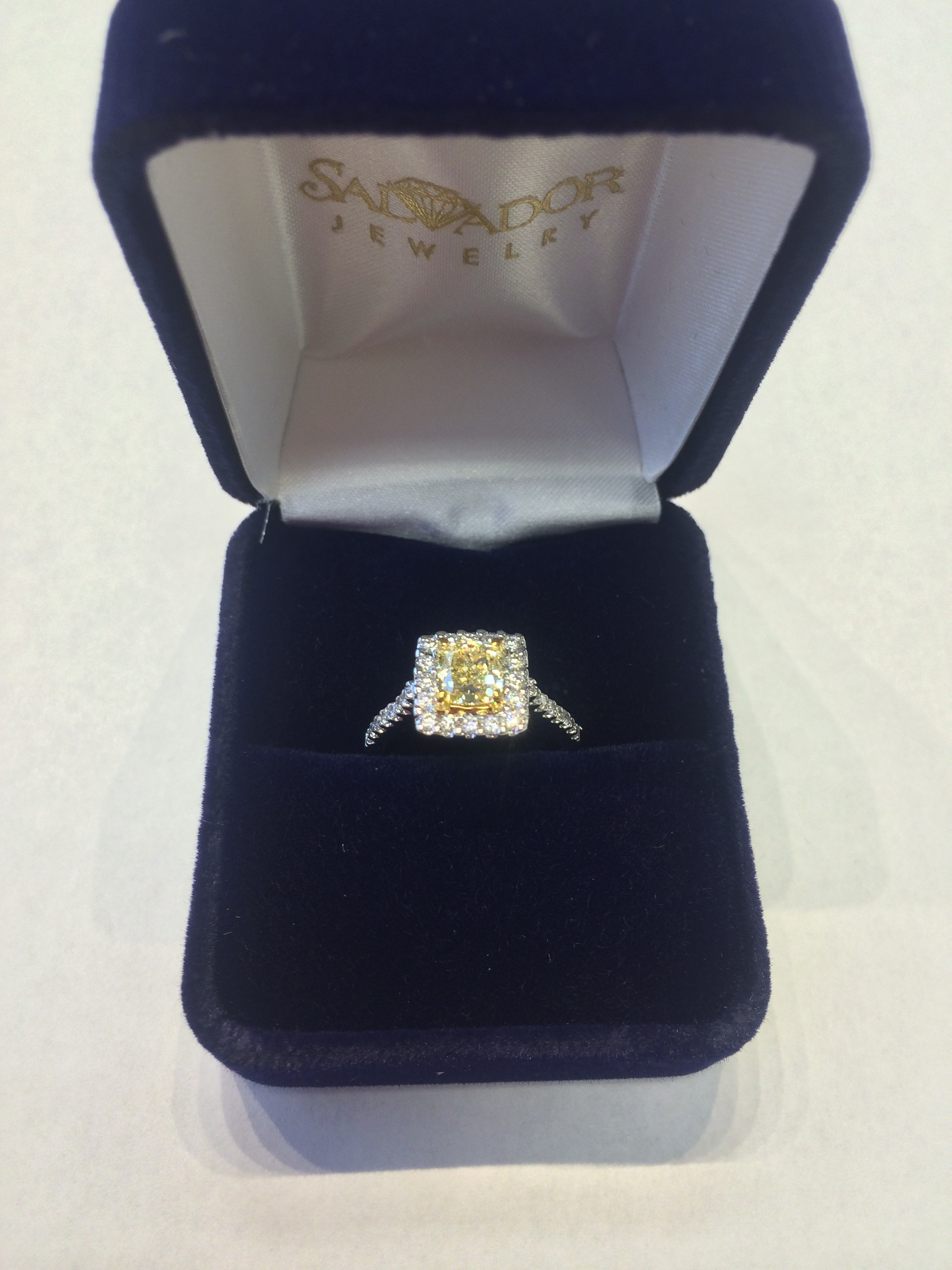 Cushion Cut Fancy Yellow Diamond Ring